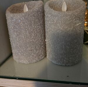 Luminara Candle Set - Sparkling Light Gray Glitter Pillar Candles